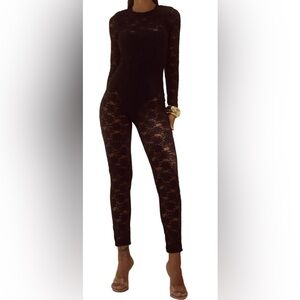 Black Lace Long-Sleeve Jumpsuit